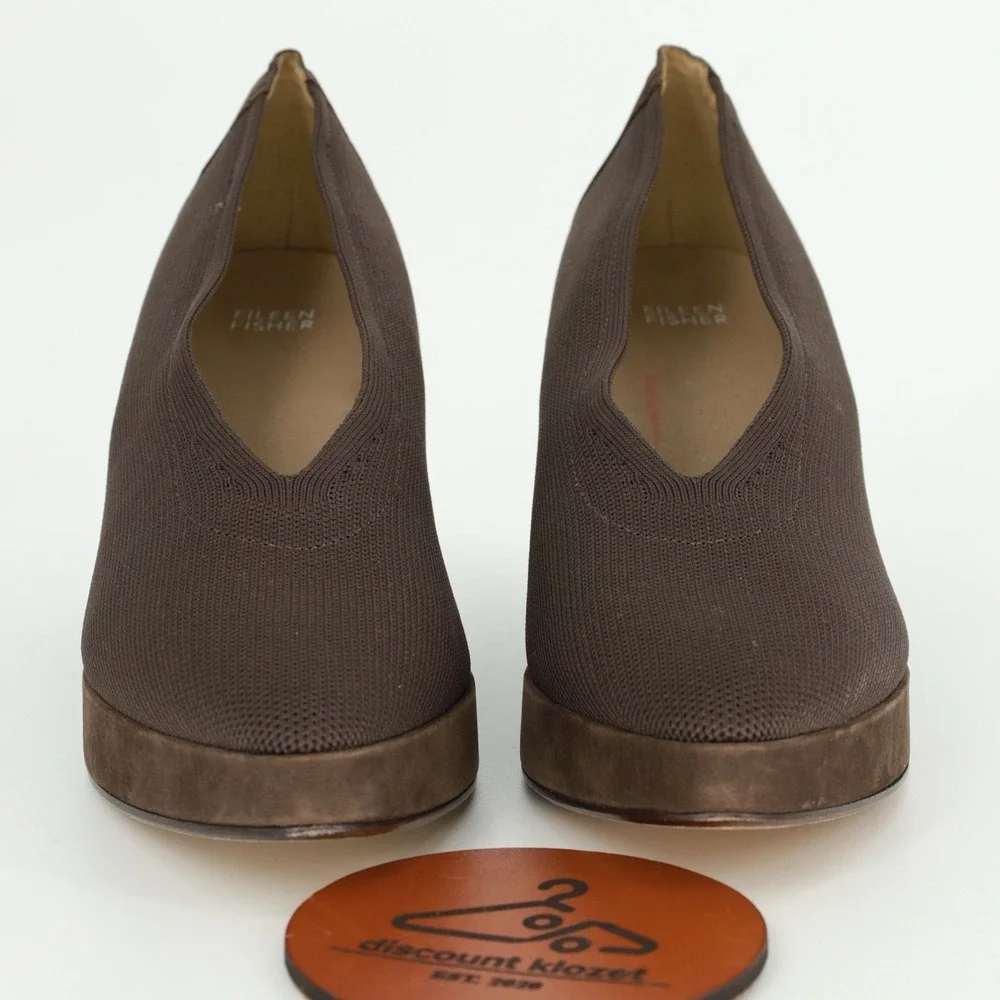 Eileen Fisher Signy Size 11 Stretch Pump Heel Chunky Block Heel‎ Brown Leather